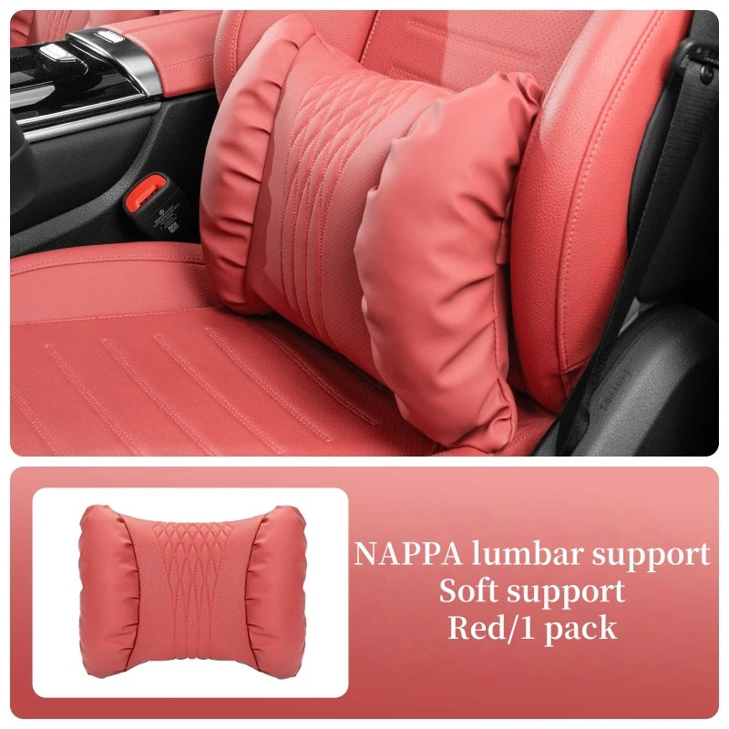 Reverra Premium Nappa Leather Car Neck & Lumbar Cushion