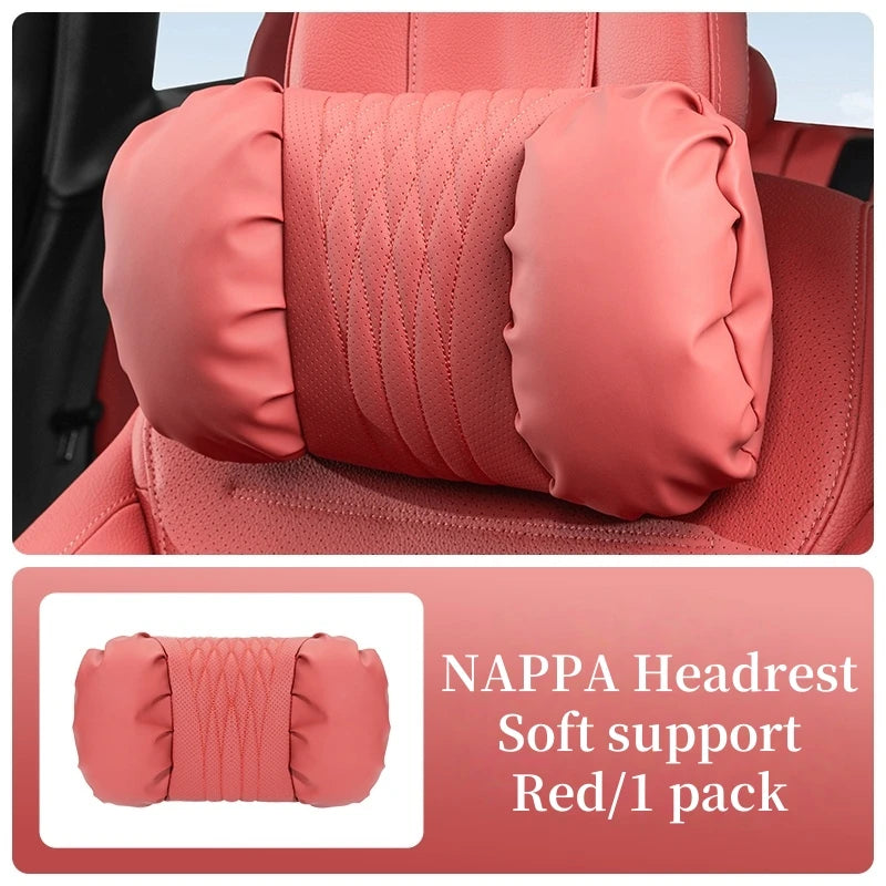 Reverra Premium Nappa Leather Car Neck & Lumbar Cushion