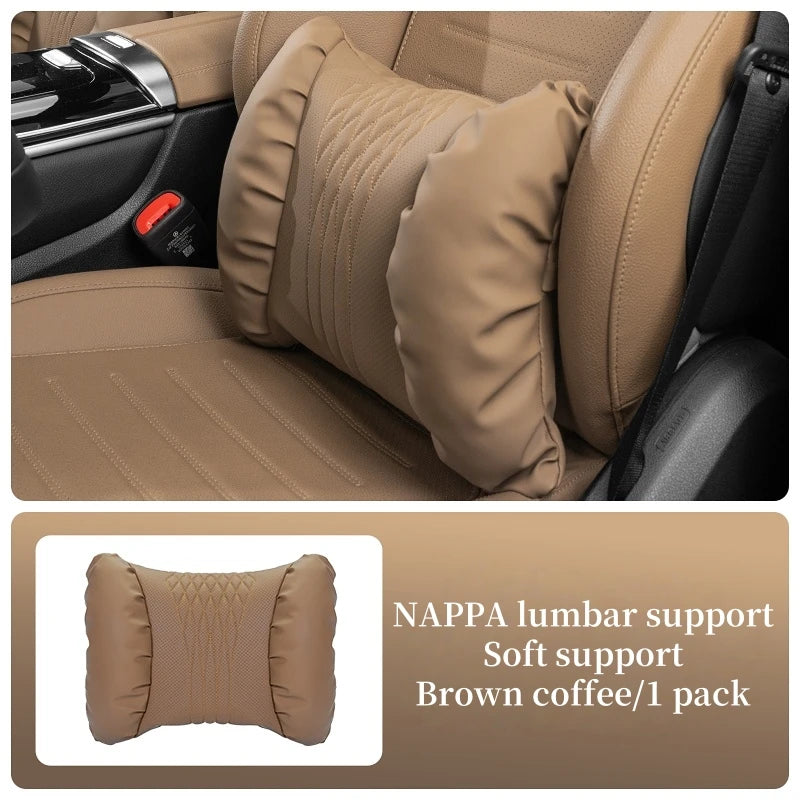 Reverra Premium Nappa Leather Car Neck & Lumbar Cushion