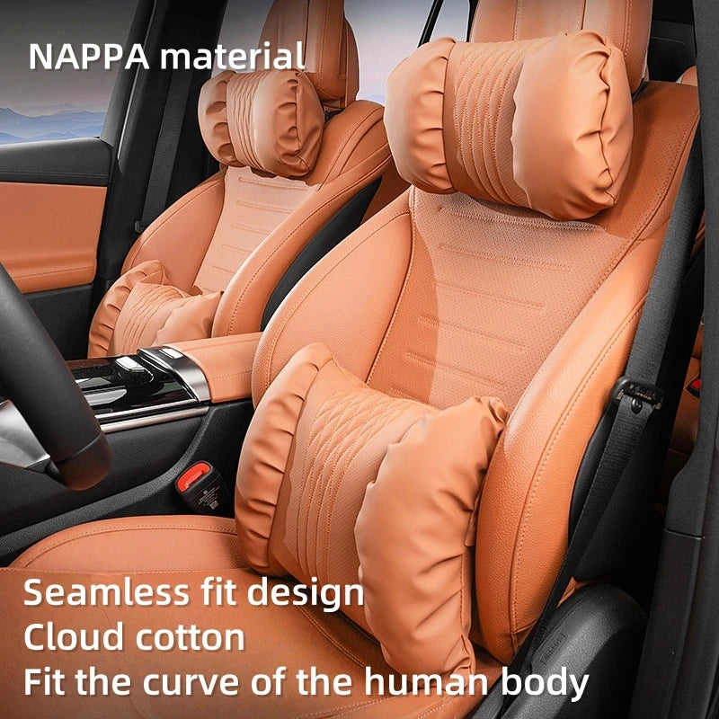 Reverra Premium Nappa Leather Car Neck & Lumbar Cushion
